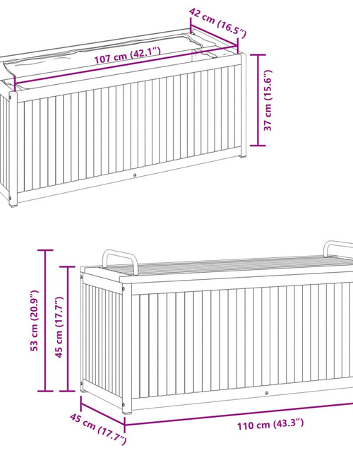 Încărcați imaginea în vizualizatorul Galerie, Cutie perne de exterior 110x45x42/53cm lemn masiv acacia/oțel

