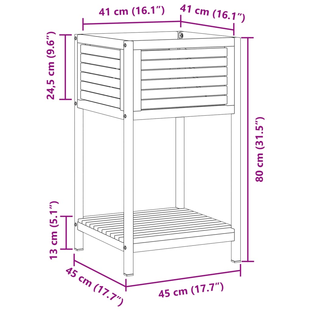 Jardinieră de grădină cu raft 45x45x80cm lemn masiv acacia/oțel