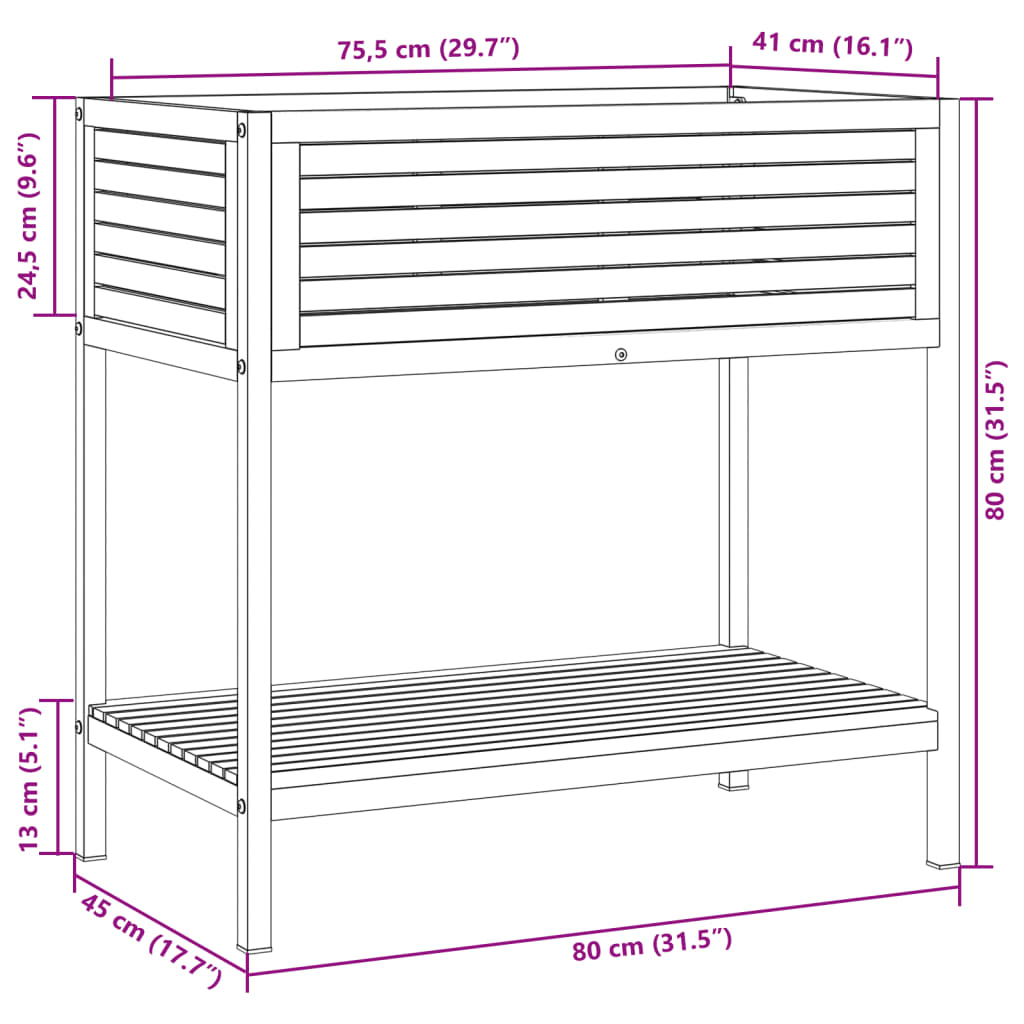 Jardinieră de grădină cu raft 80x45x80cm lemn masiv acacia/oțel