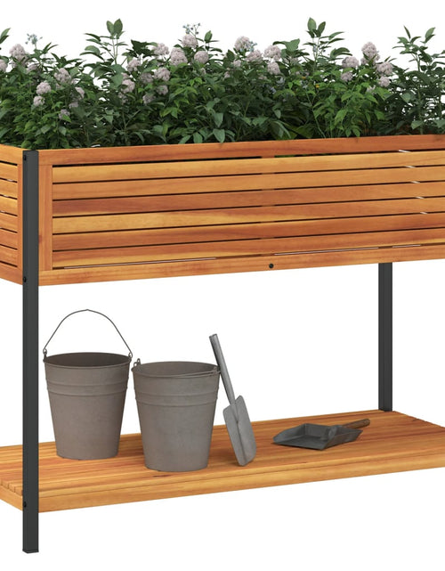 Încărcați imaginea în vizualizatorul Galerie, Jardinieră grădină cu raft 110x45x80cm lemn masiv acacia/oțel
