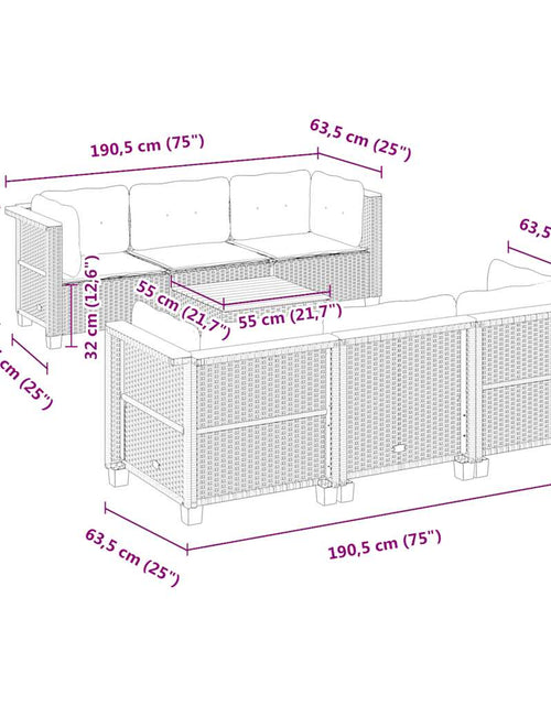 Încărcați imaginea în vizualizatorul Galerie, Set canapele de grădină, 7 piese, cu perne, bej, poliratan
