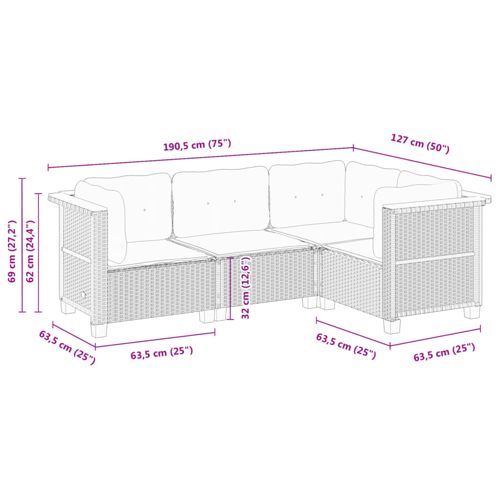 Set canapele de grădină, 4 piese, cu perne, bej, poliratan