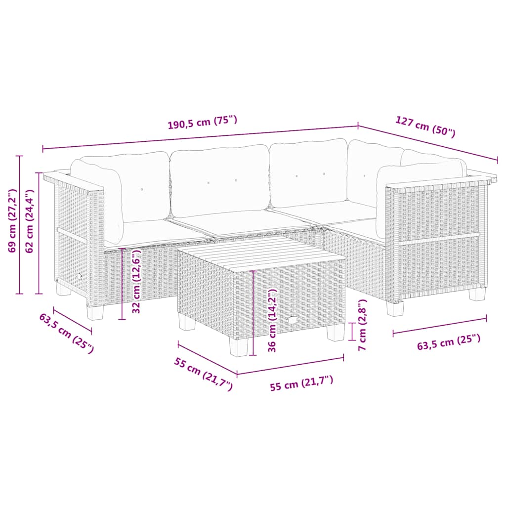 Set canapele de grădină cu perne, 5 piese, bej, poliratan