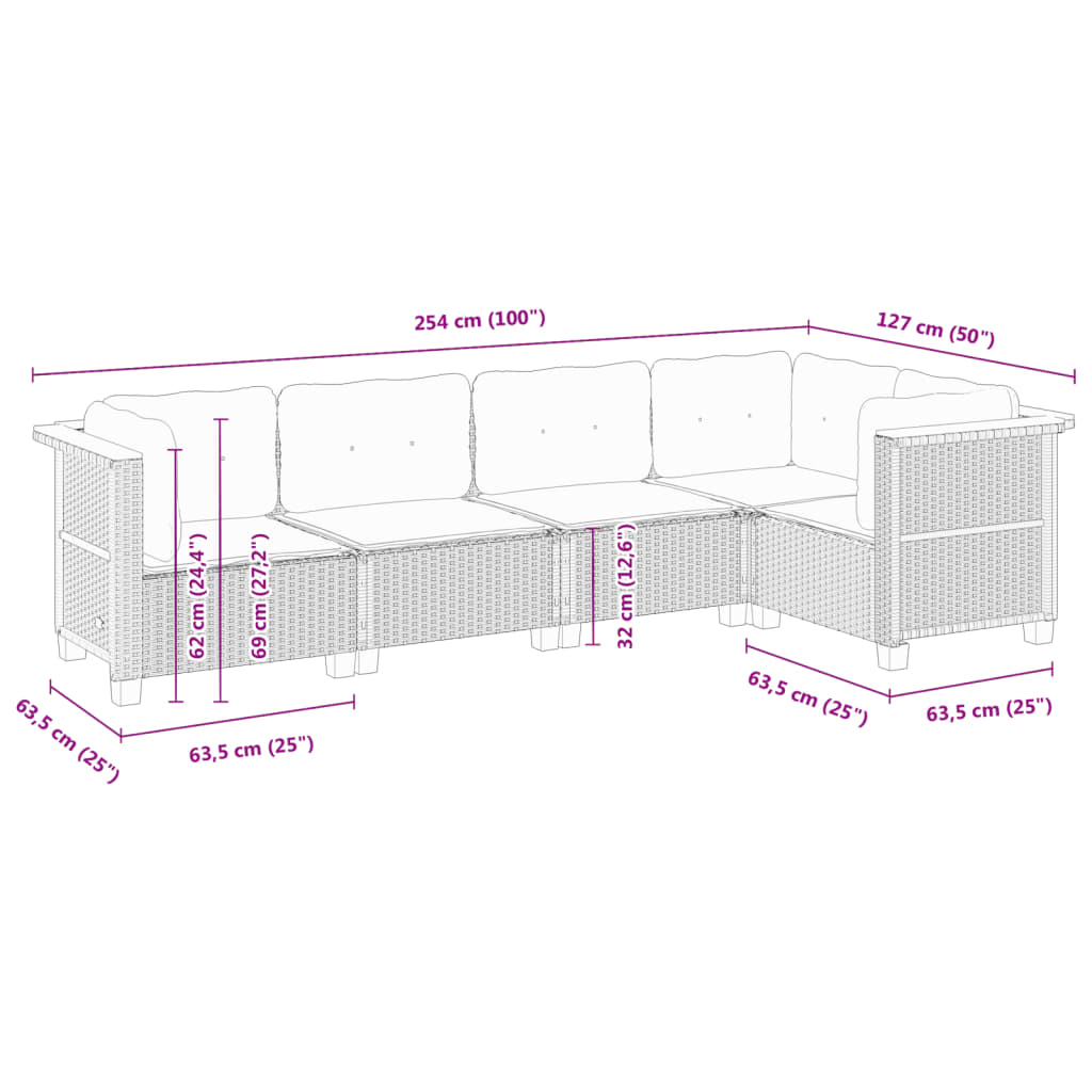 Set canapele de grădină cu perne, 5 piese, bej, poliratan