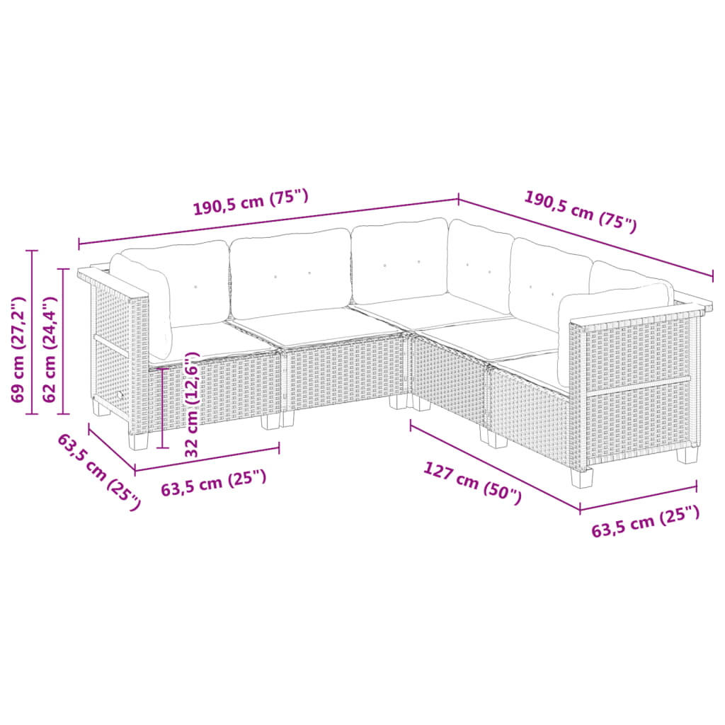 Set canapele de grădină cu perne, 5 piese, bej, poliratan