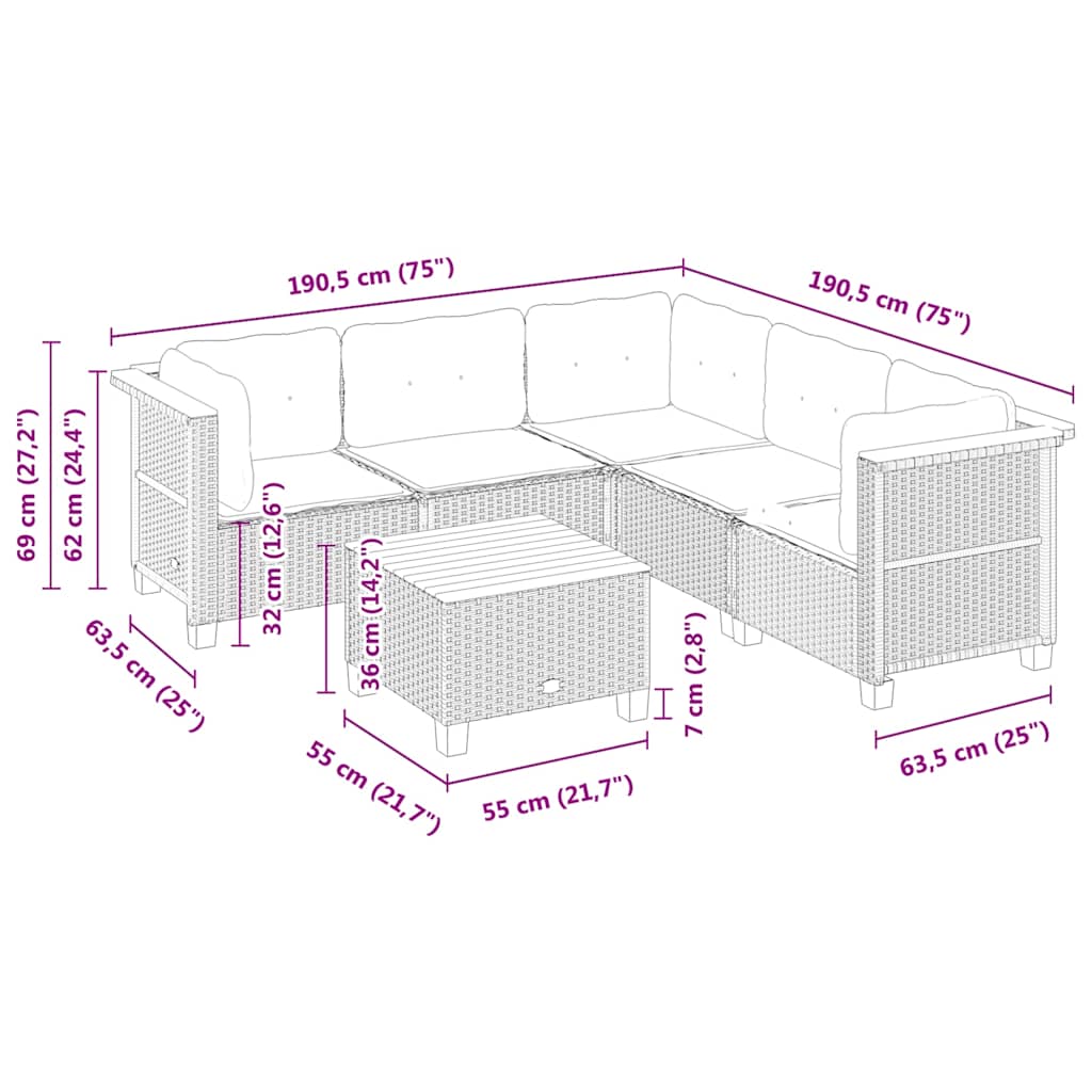 Set canapele de grădină cu perne, 6 piese, bej, poliratan