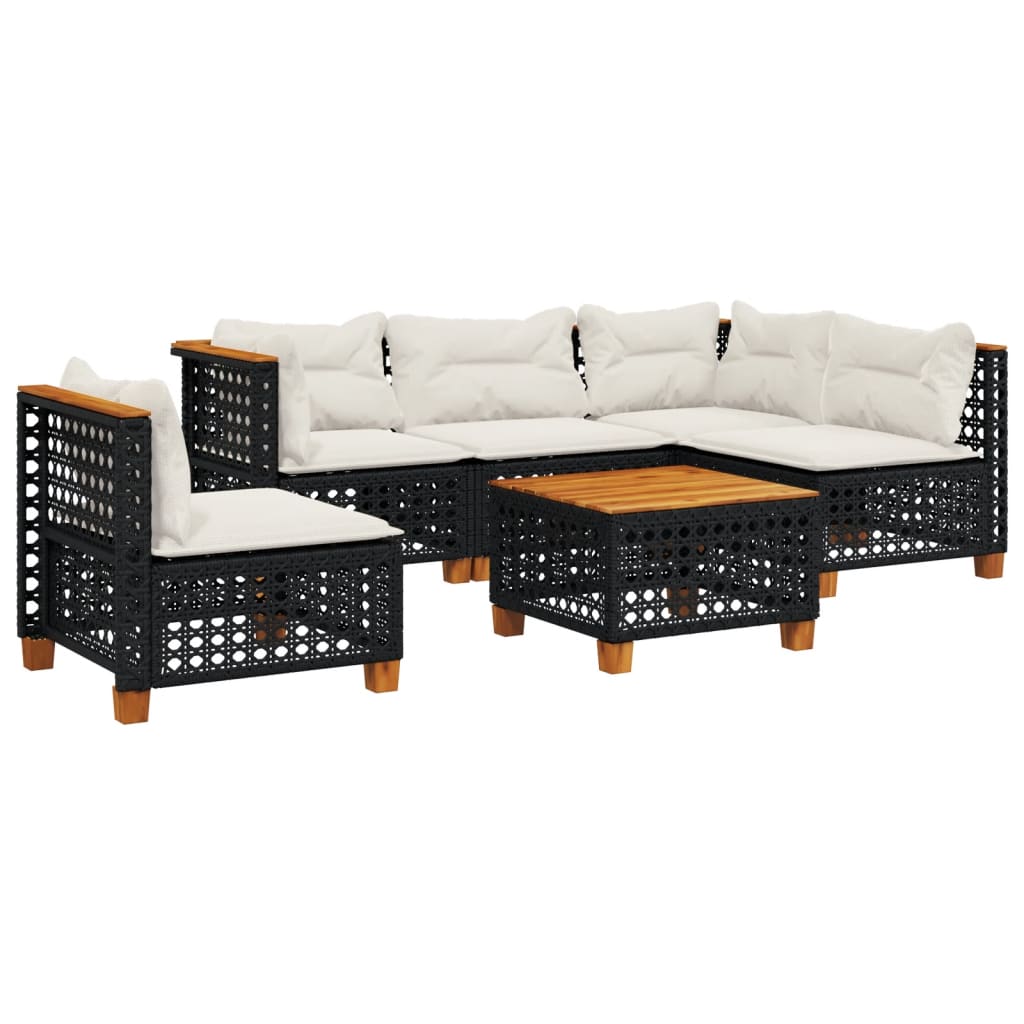 Set mobilier de grădină cu perne, 6 piese, negru, poliratan