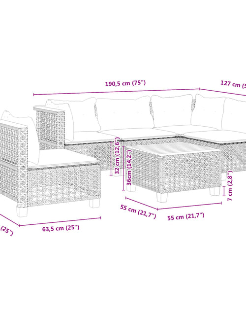 Încărcați imaginea în vizualizatorul Galerie, Set mobilier de grădină cu perne, 6 piese, negru, poliratan
