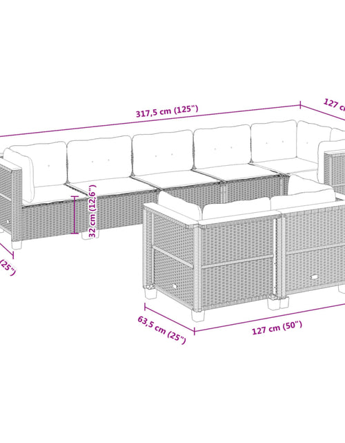 Загрузите изображение в средство просмотра галереи, Set canapele de grădină, 8 piese, cu perne, bej, poliratan
