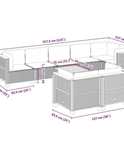 Загрузите изображение в средство просмотра галереи, Set canapele de grădină, 9 piese, cu perne, bej, poliratan
