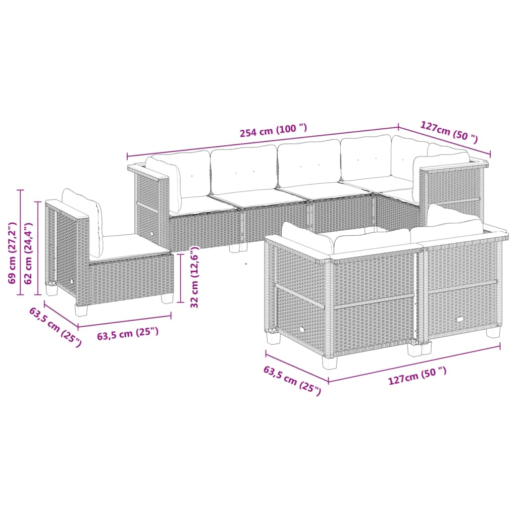 Set canapele de grădină, 8 piese, cu perne, bej, poliratan