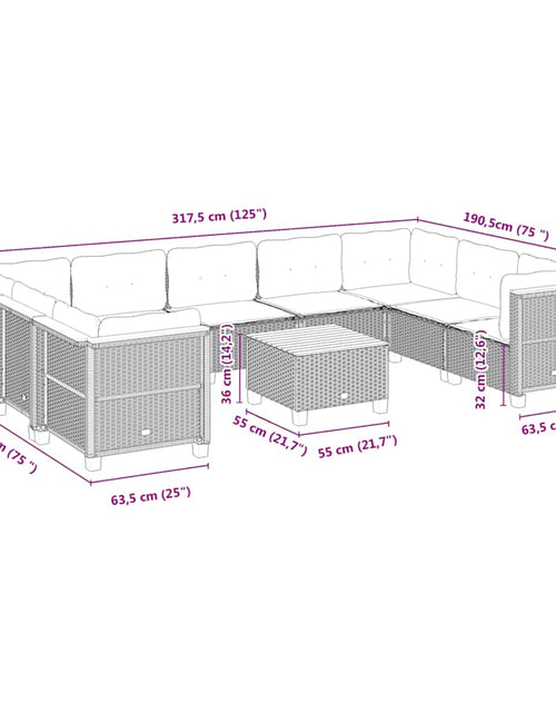 Încărcați imaginea în vizualizatorul Galerie, Set canapele de grădină cu perne, 10 piese, bej, poliratan
