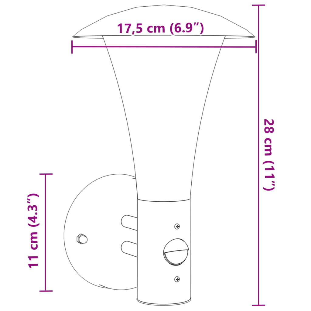 Lampă exterioară de perete cu senzor, negru, oțel inoxidabil