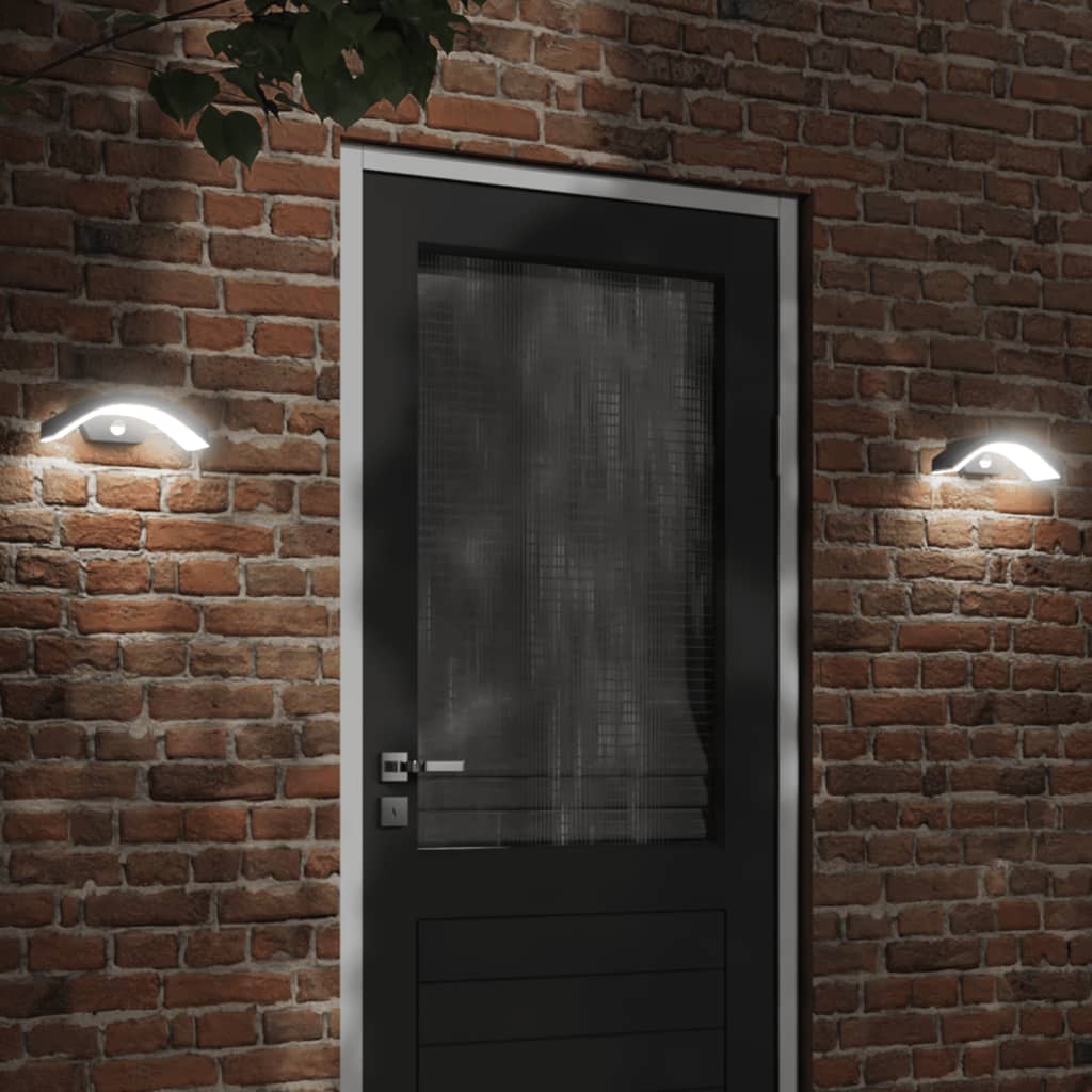 Lămpi exterioare de perete cu LED/senzor 2 buc. negru aluminiu