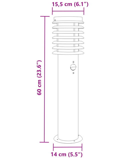 Încărcați imaginea în vizualizatorul Galerie, Lămpi exterioare de podea senzor 3 buc argintiu 60 cm oțel inox
