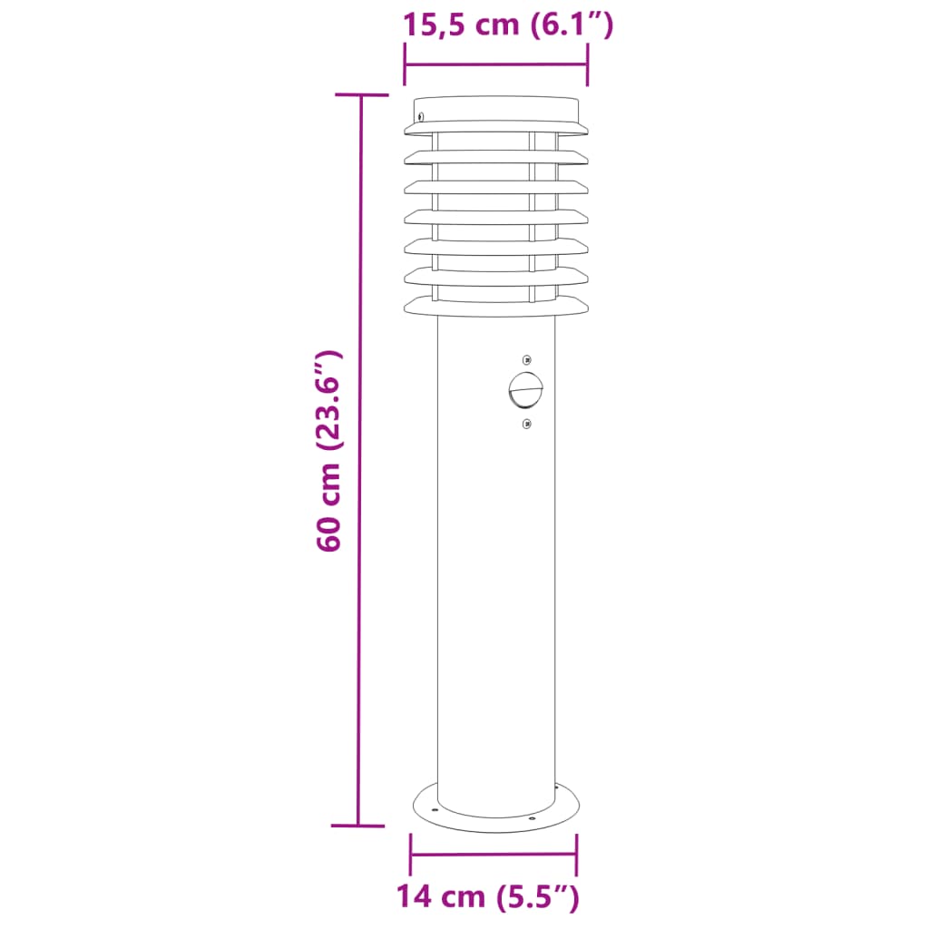 Lămpi exterioare de podea senzor 3 buc argintiu 60 cm oțel inox