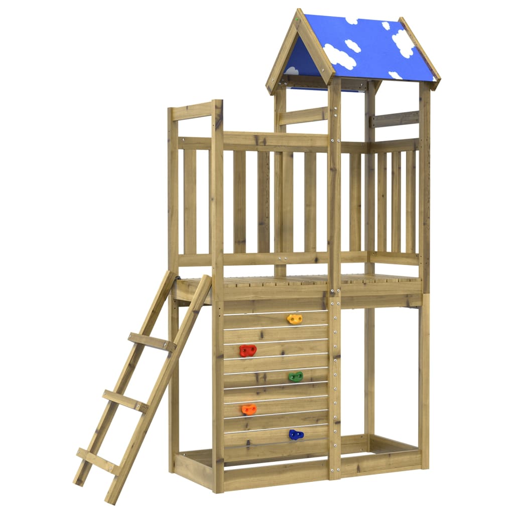 Turn joacă cu perete cățărare 110,5x52,5x215 cm lemn pin tratat