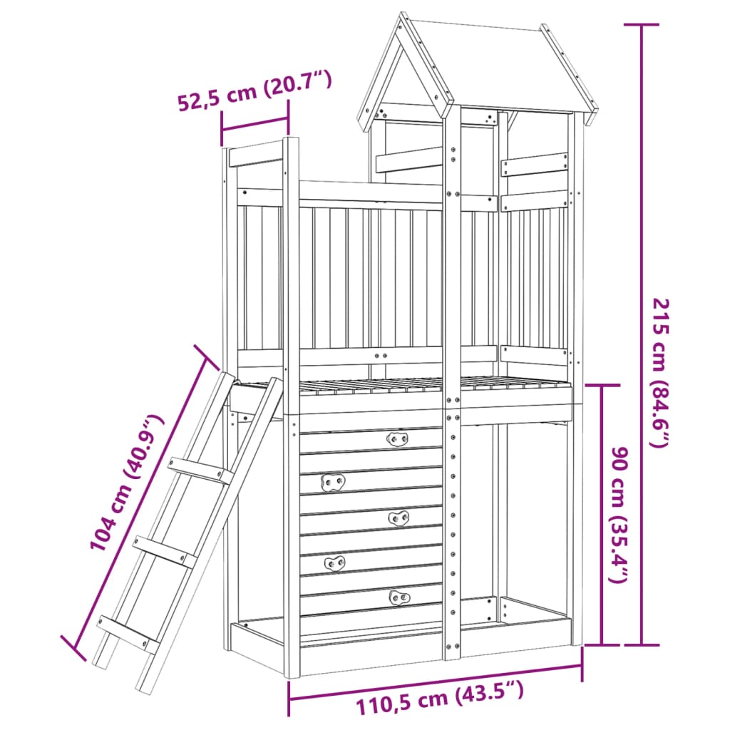 Turn joacă cu perete cățărare 110,5x52,5x215 cm lemn pin tratat
