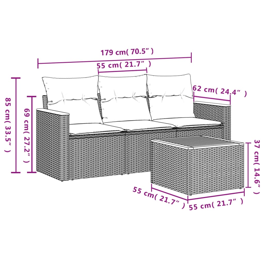 Set canapele de grădină, 4 piese, cu perne, bej, poliratan