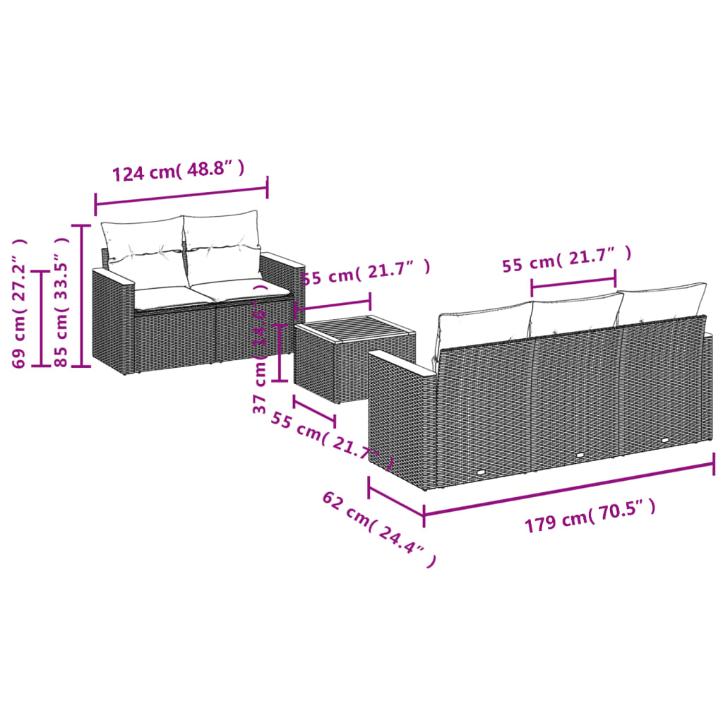 Set canapele de grădină cu perne, 6 piese, bej, poliratan