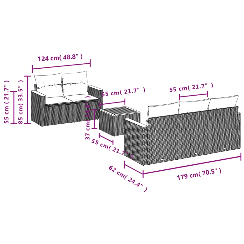 Set mobilier grădină cu perne, 6 piese, gri, poliratan