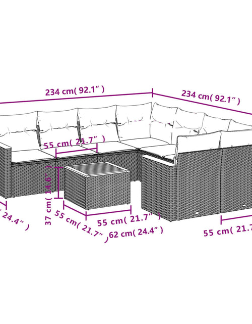 Încărcați imaginea în vizualizatorul Galerie, Set canapele de grădină, 9 piese, cu perne, bej, poliratan

