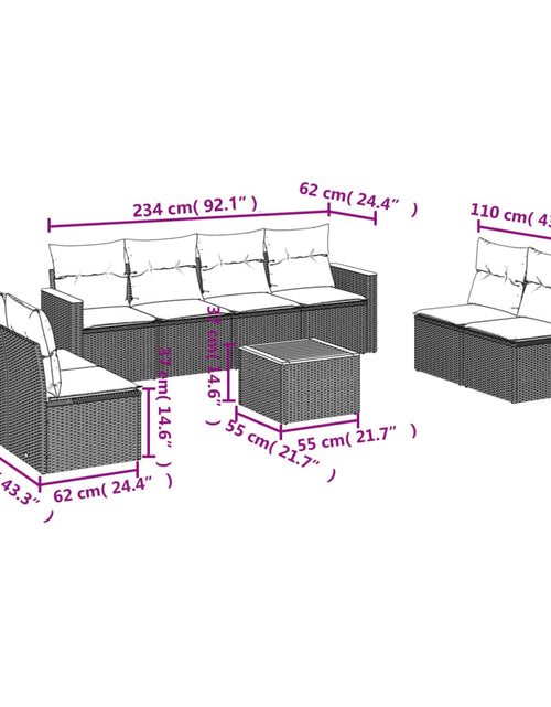 Încărcați imaginea în vizualizatorul Galerie, Set mobilier de grădină cu perne, 9 piese, negru, poliratan
