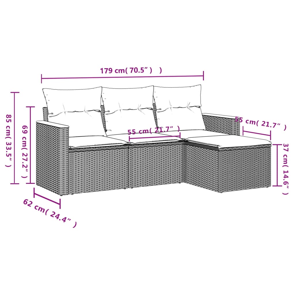 Set canapele de grădină, 4 piese, cu perne, bej, poliratan