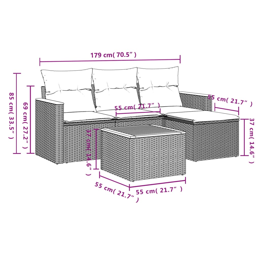 Set canapele de grădină cu perne, 5 piese, bej, poliratan