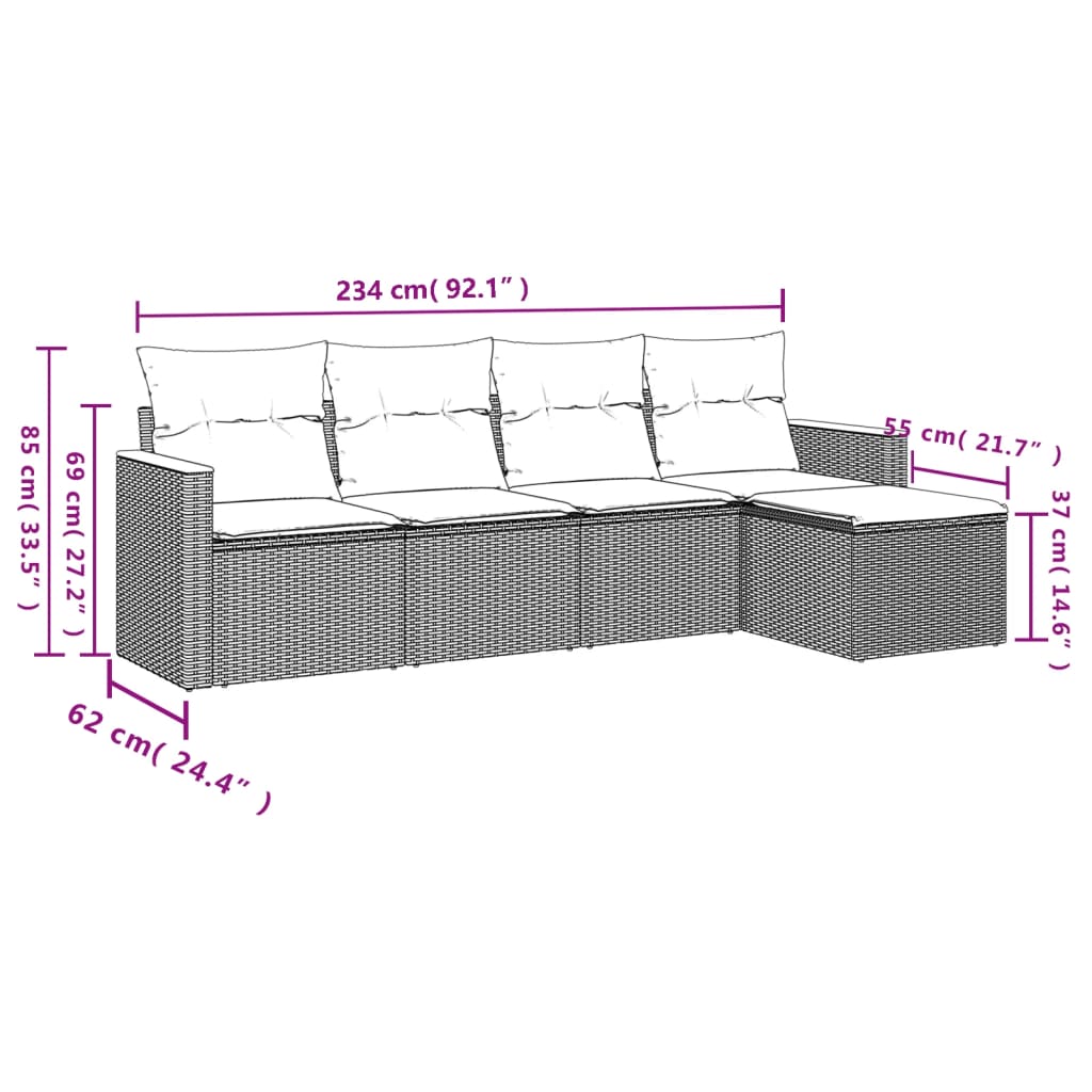 Set canapele de grădină cu perne, 5 piese, bej, poliratan