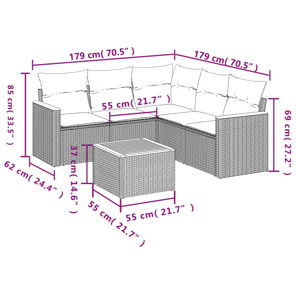 Set canapele de grădină cu perne, 6 piese, bej, poliratan