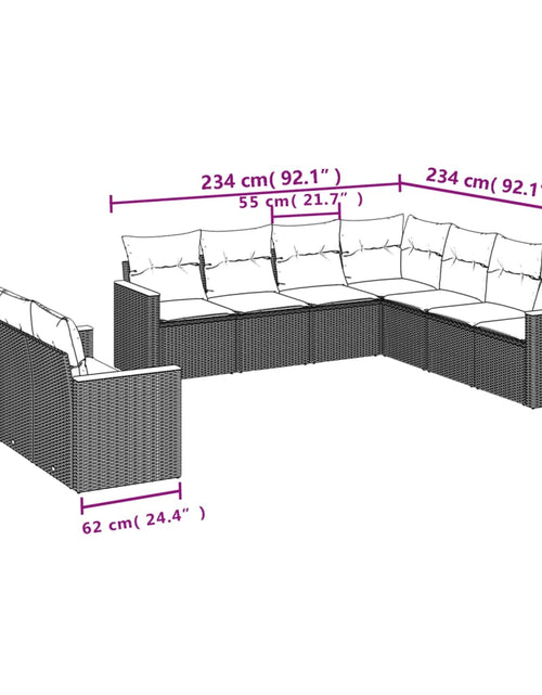 Încărcați imaginea în vizualizatorul Galerie, Set canapele de grădină, 9 piese, cu perne, bej, poliratan
