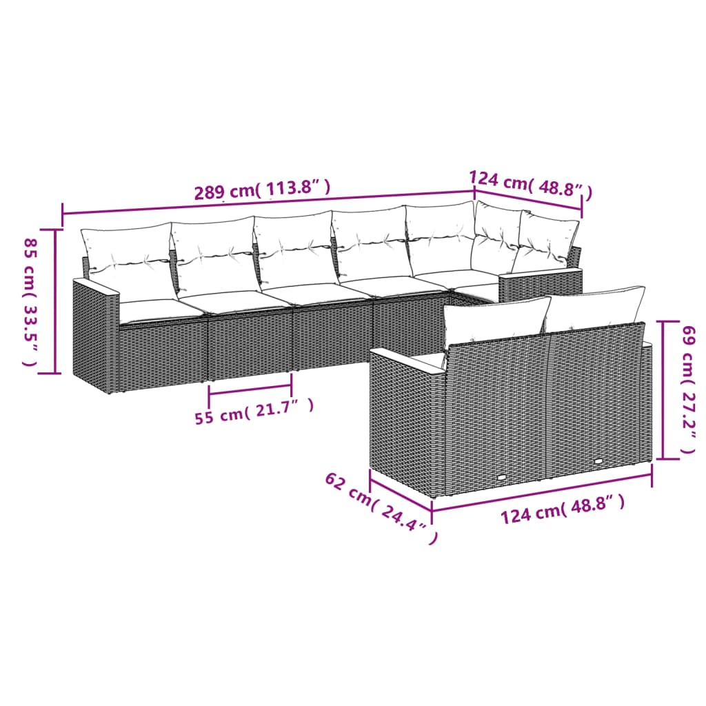 Set canapele de grădină, 8 piese, cu perne, bej, poliratan