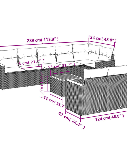 Încărcați imaginea în vizualizatorul Galerie, Set canapele de grădină, 9 piese, cu perne, bej, poliratan
