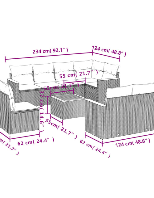 Încărcați imaginea în vizualizatorul Galerie, Set canapele de grădină, 9 piese, cu perne, bej, poliratan
