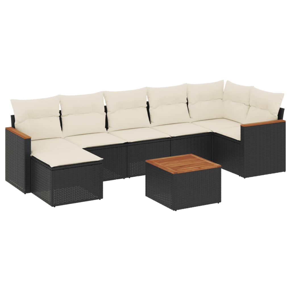 Set mobilier de grădină cu perne, 8 piese, negru, poliratan