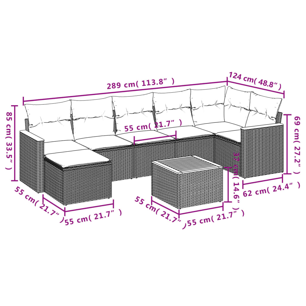 Set canapele de grădină, 8 piese, cu perne, bej, poliratan