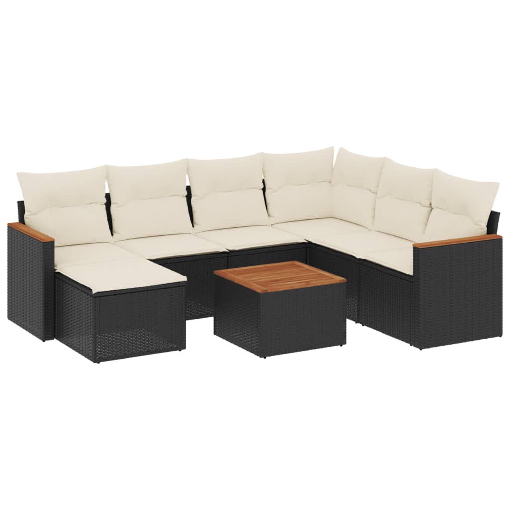 Set mobilier de grădină cu perne, 8 piese, negru, poliratan