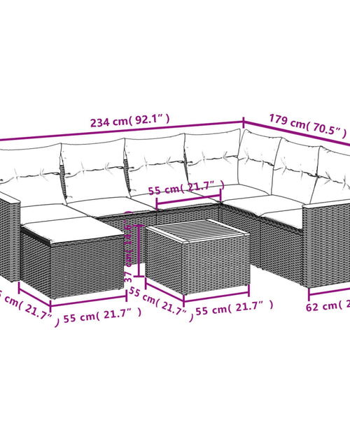 Încărcați imaginea în vizualizatorul Galerie, Set mobilier de grădină cu perne, 8 piese, negru, poliratan
