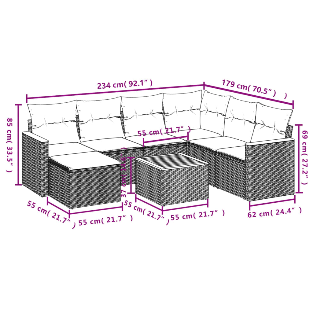 Set mobilier de grădină cu perne, 8 piese, negru, poliratan