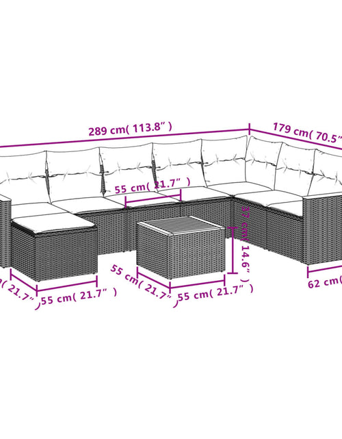 Загрузите изображение в средство просмотра галереи, Set mobilier de grădină cu perne, 9 piese, negru, poliratan
