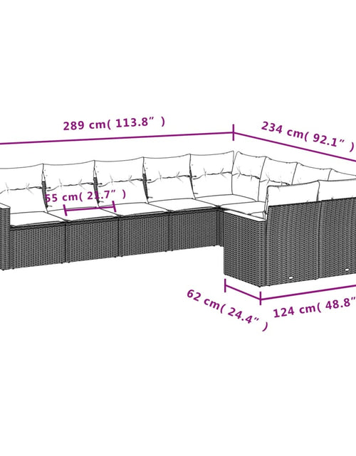 Încărcați imaginea în vizualizatorul Galerie, Set canapele de grădină, 9 piese, cu perne, bej, poliratan
