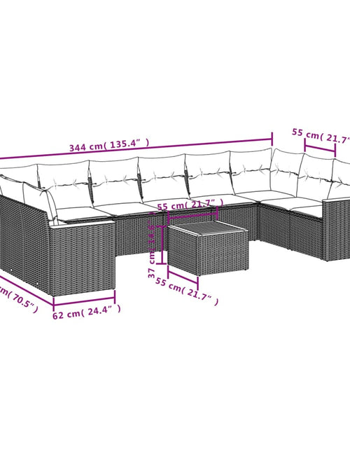 Încărcați imaginea în vizualizatorul Galerie, Set canapele de grădină cu perne, 11 piese, negru, poliratan
