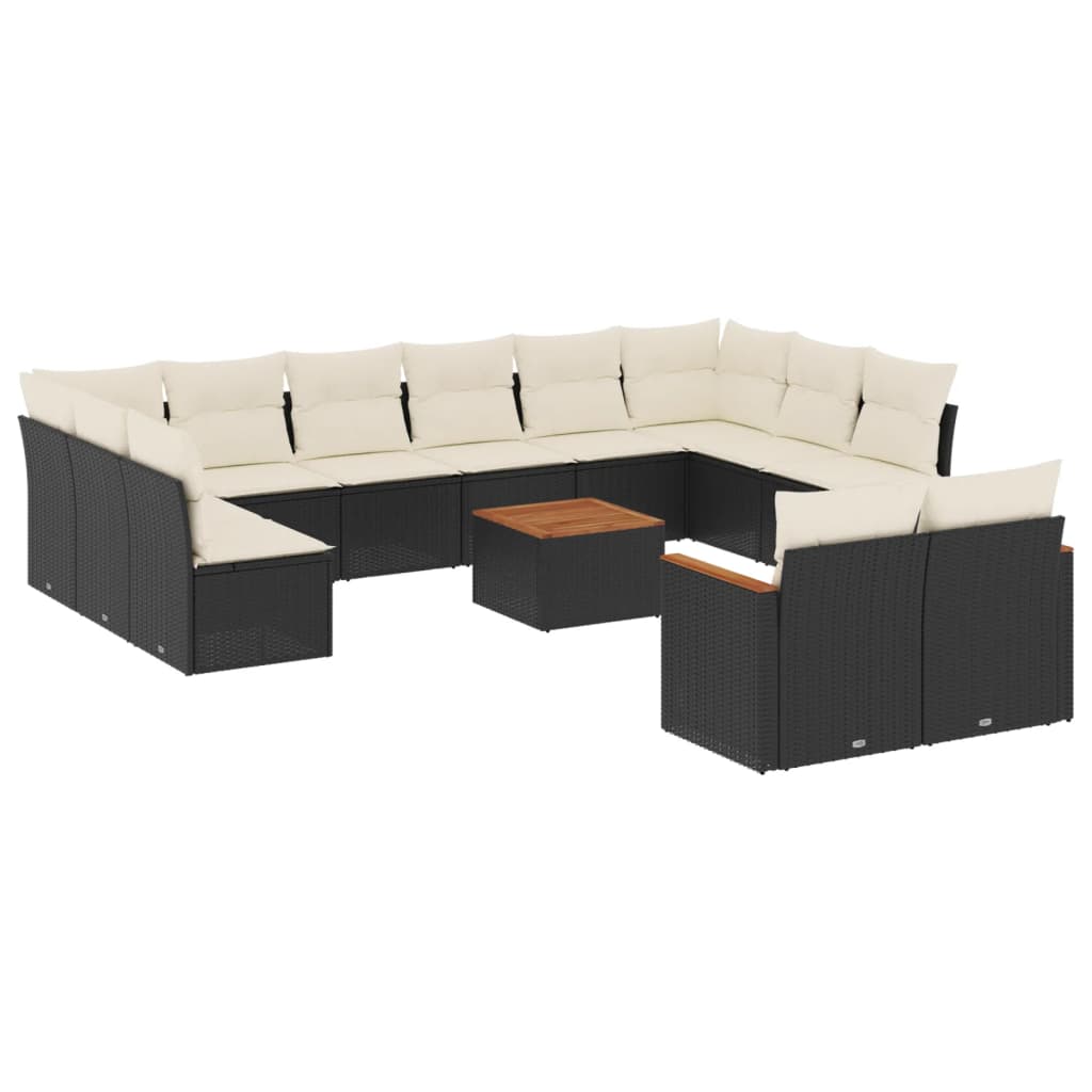 Set mobilier de grădină cu perne, 13 piese, negru, poliratan