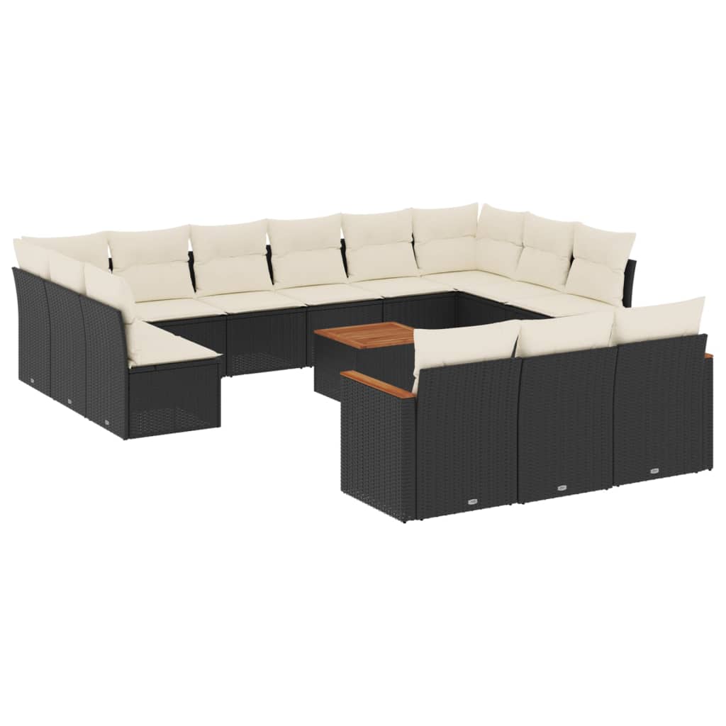 Set mobilier de grădină cu perne, 14 piese, negru, poliratan