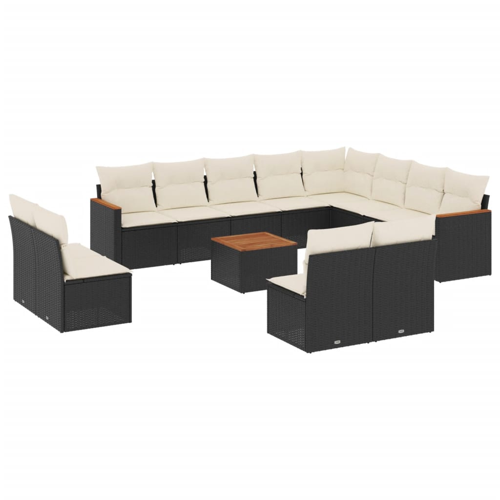 Set mobilier de grădină cu perne, 13 piese, negru, poliratan