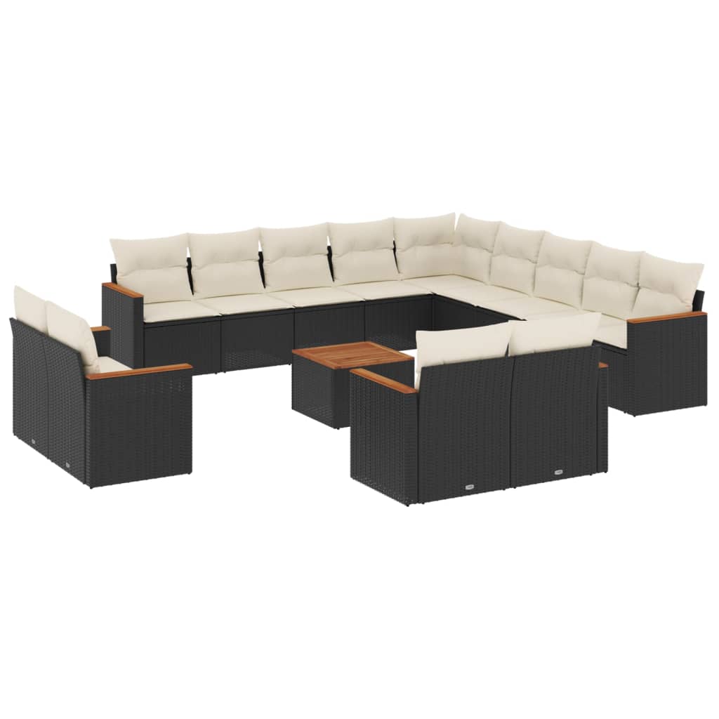 Set mobilier de grădină cu perne, 14 piese, negru, poliratan