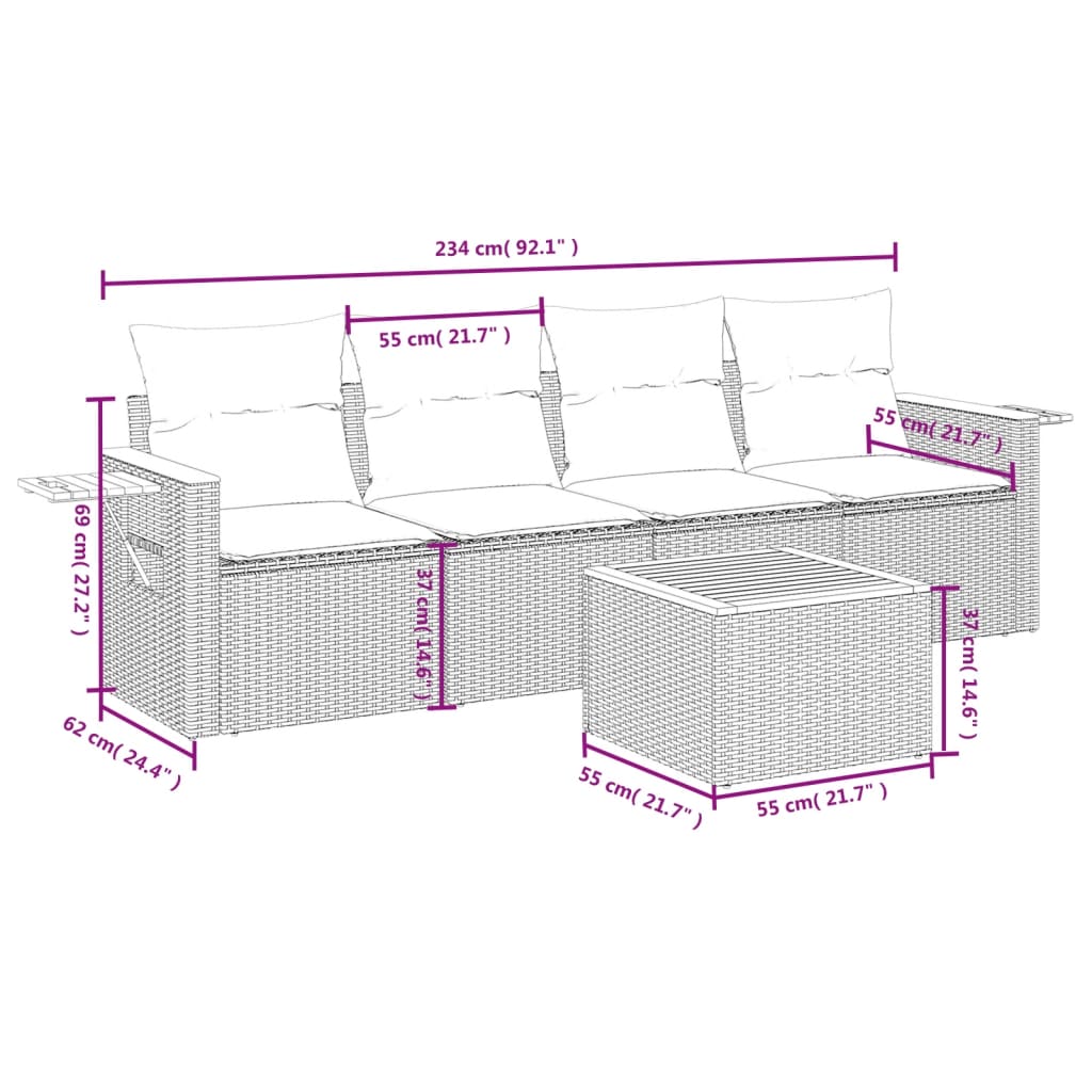 Set canapele de grădină cu perne, 5 piese, bej, poliratan