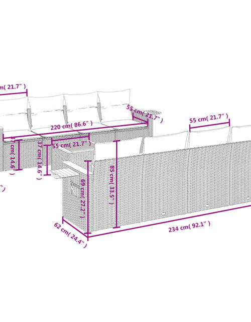 Загрузите изображение в средство просмотра галереи, Set canapele de grădină, 9 piese, cu perne, bej, poliratan
