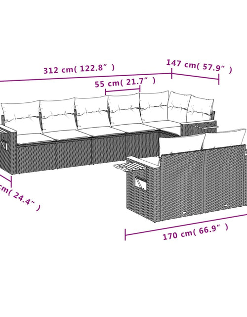 Загрузите изображение в средство просмотра галереи, Set canapele de grădină, 8 piese, cu perne, bej, poliratan

